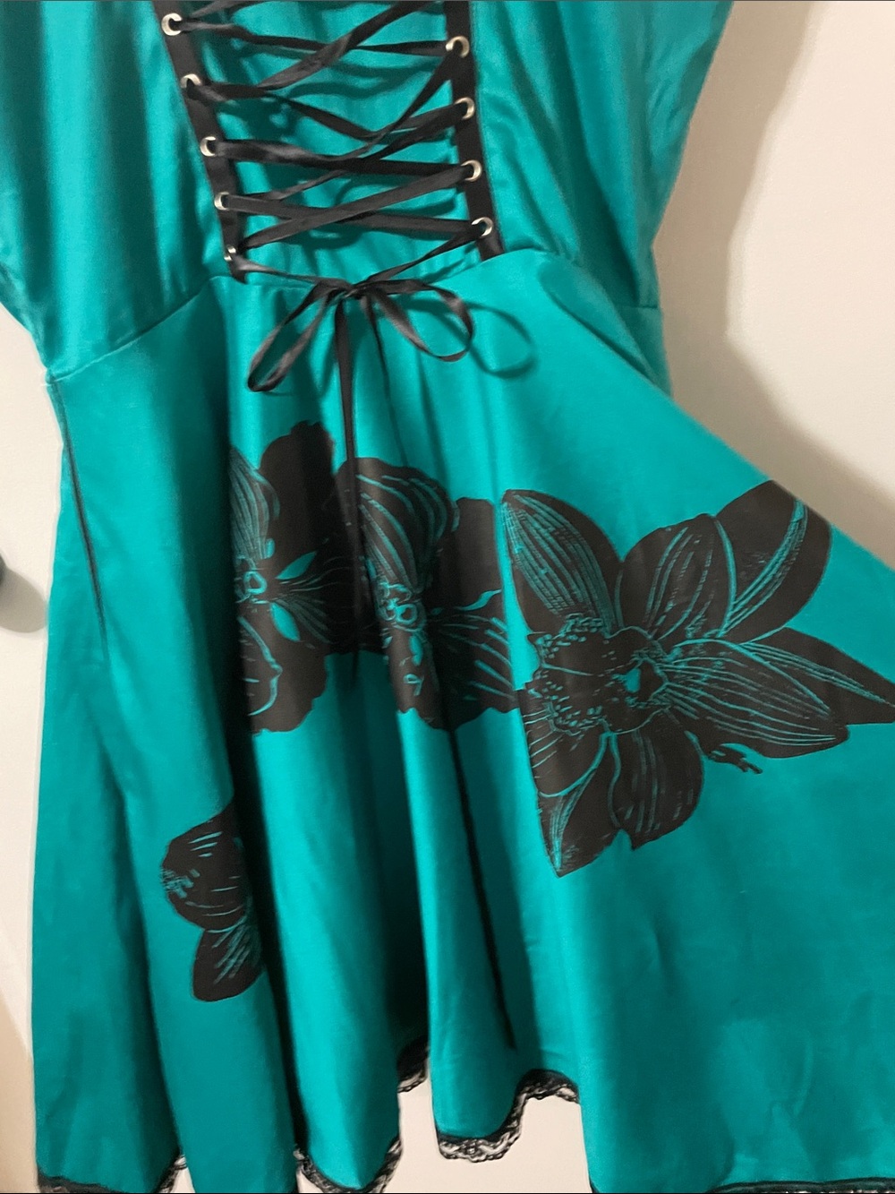 Vintage Inspired Blackbird Studio Turquoise with Floral Print Dress Size Medium - Picture 8 of 12